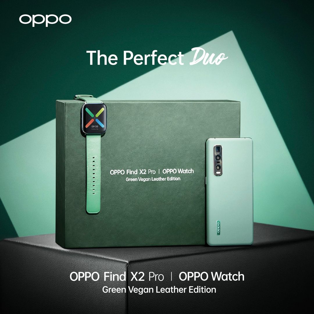 Limited Edition OPPO Watch and OPPO Find X2 Pro Green Vegan Leather Gift Box Edition