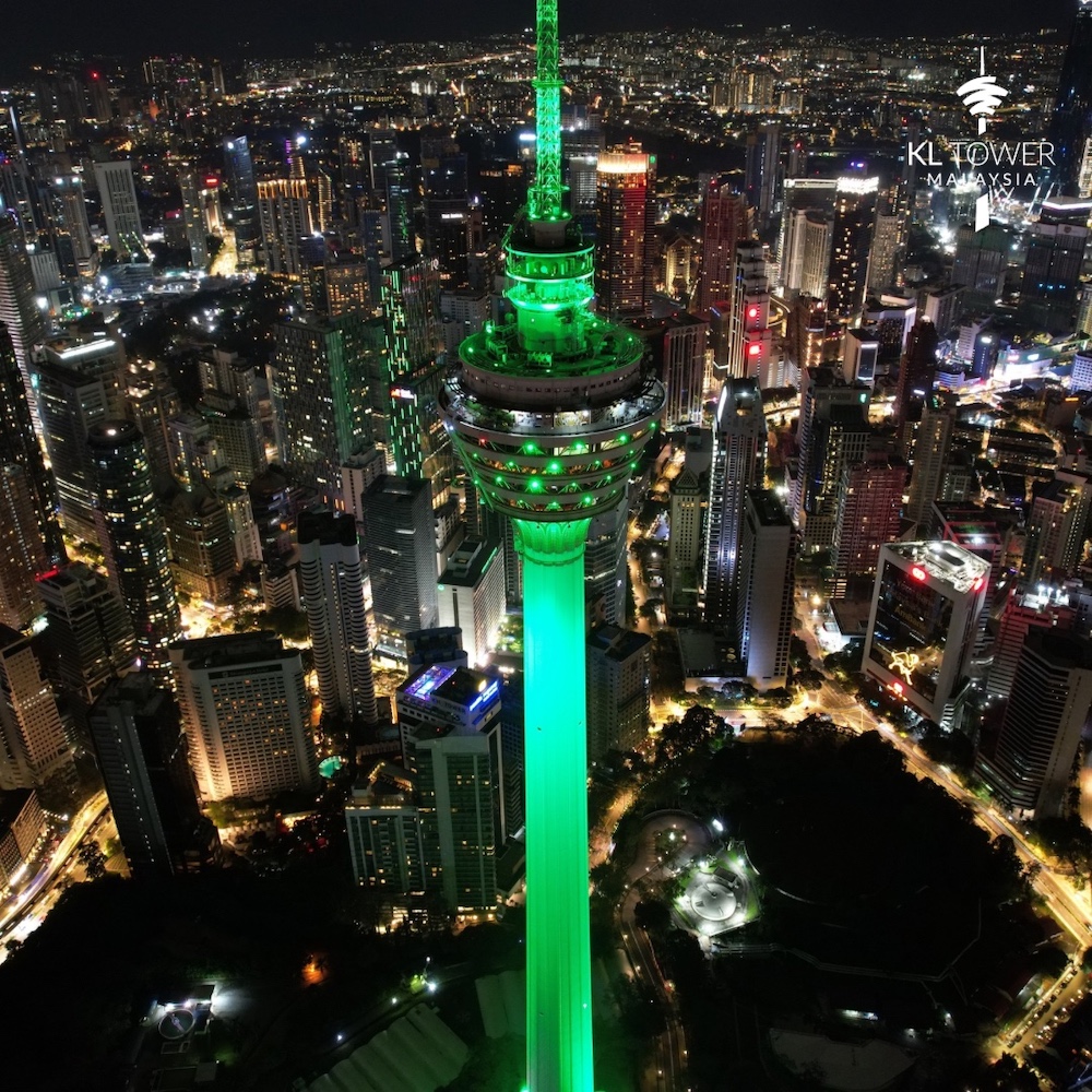 Kuala Lumpur Tower Glows Green